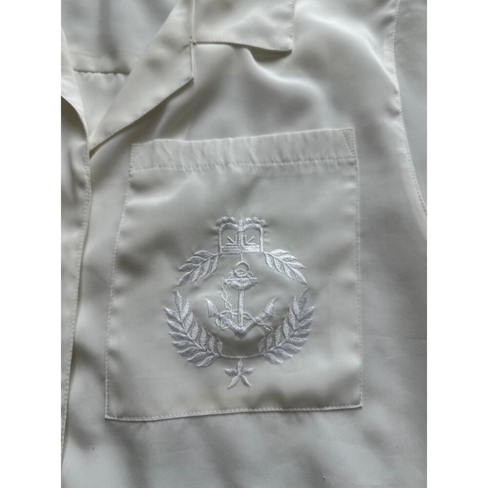 Vintage White Embroidered Crest Blouse Nautical Button Shirt Women M 90s Style - Picture 4 of 6
